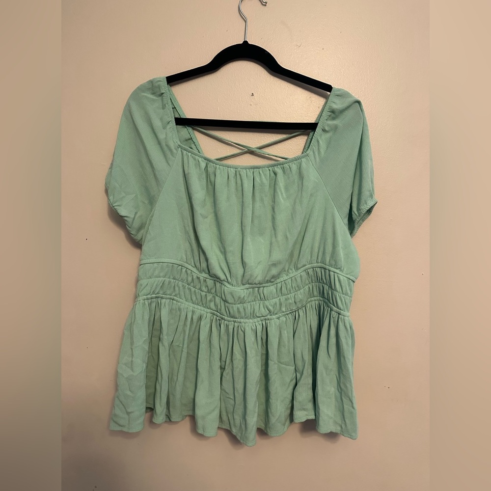 Torrid Light Green Blouse with Crisscross Back